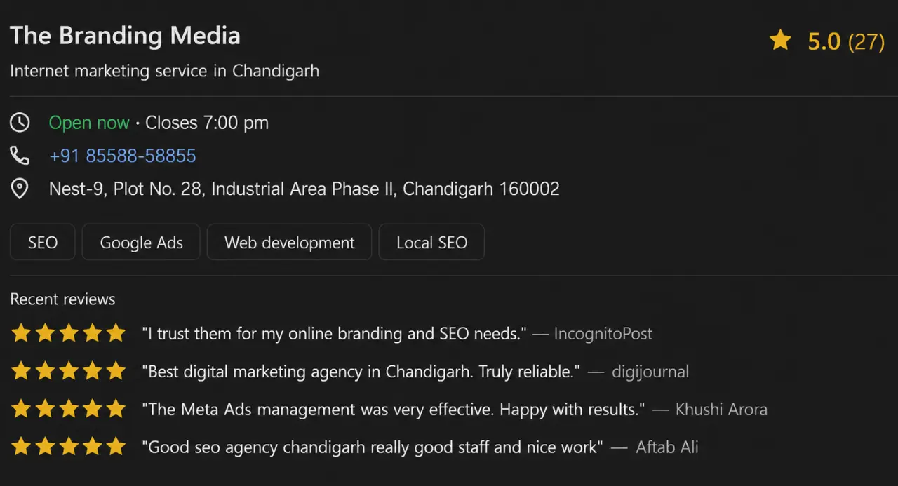 Google Business Profile optimization Chandigarh business